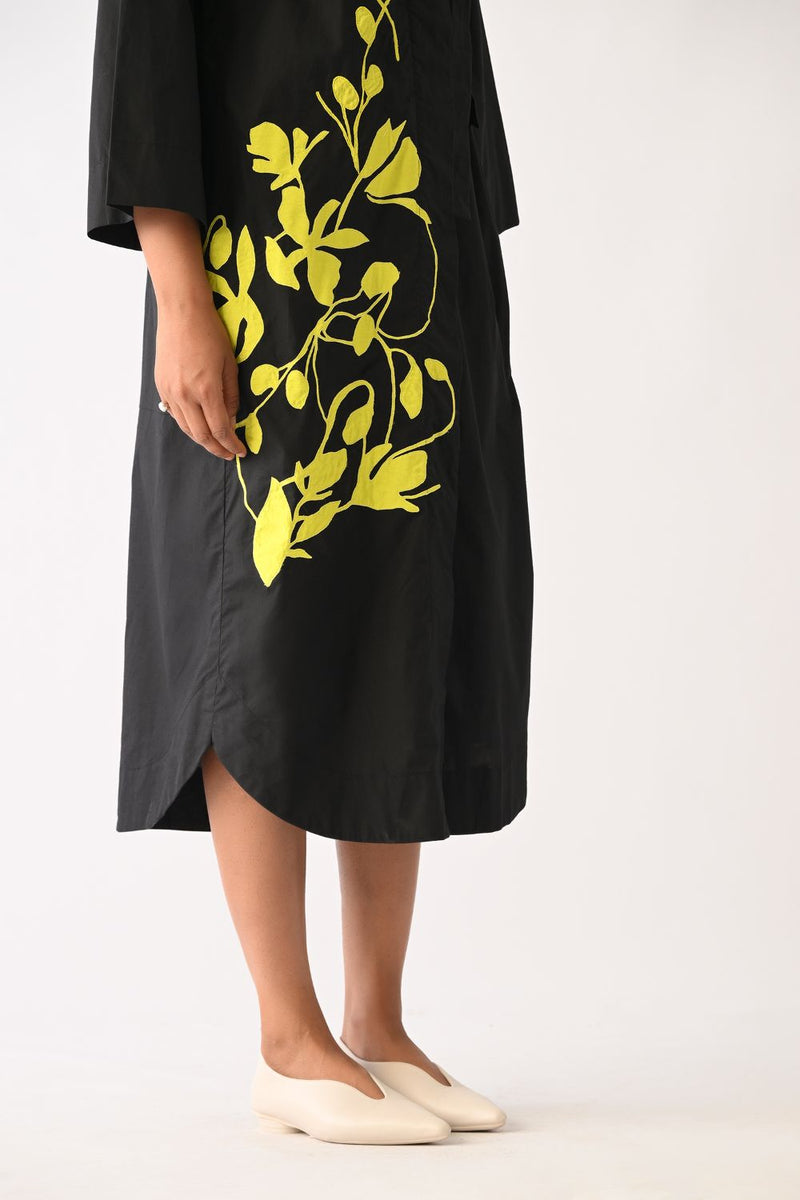 Mono Black Wrap Appliqué Dress poplin dress by O'Frida in all-black for women in Singapore