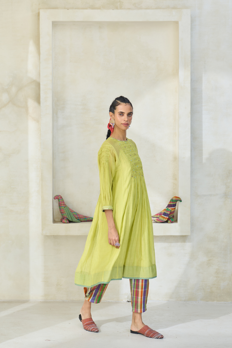 Ollie Kurta cotton by SWATTI KAPOOR in green color for women in Singapore