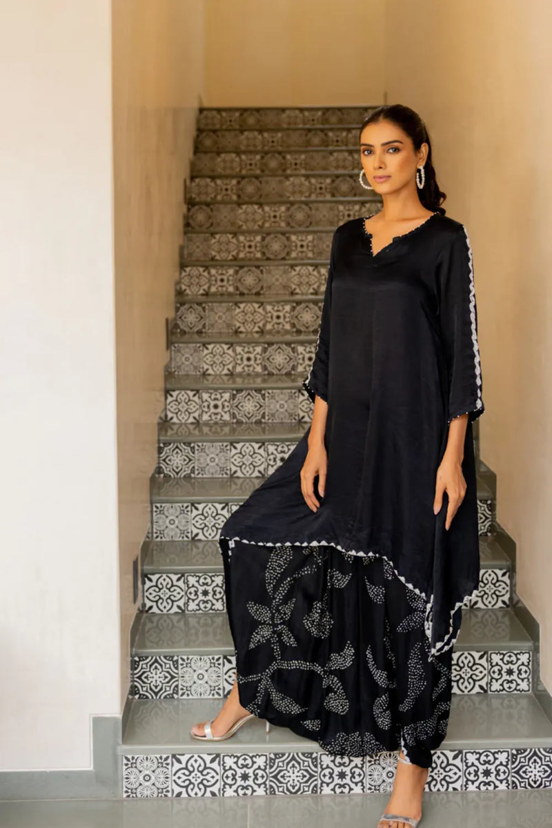 ORIGAMI SKIRT SET-BLACK silk by Dyelogue in black color for women in Singapore