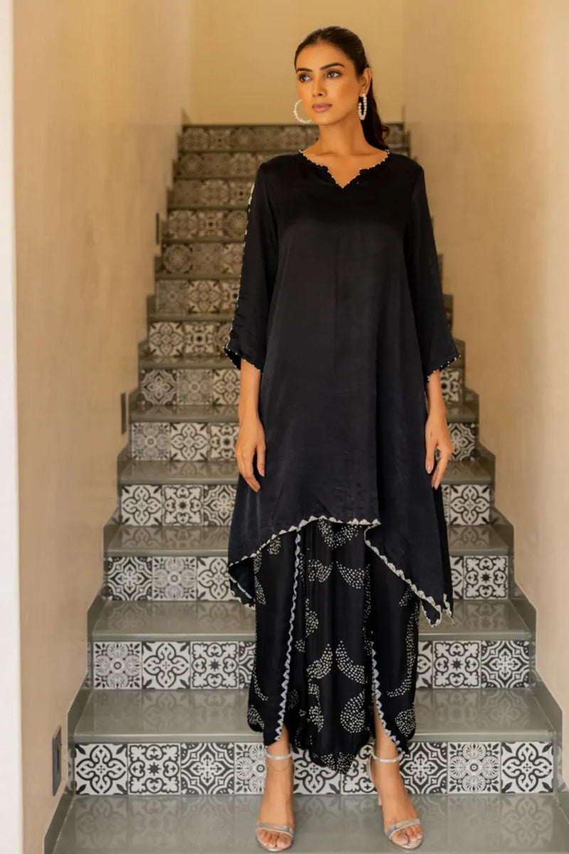 ORIGAMI SKIRT SET-BLACK silk by Dyelogue in black color for women in Singapore