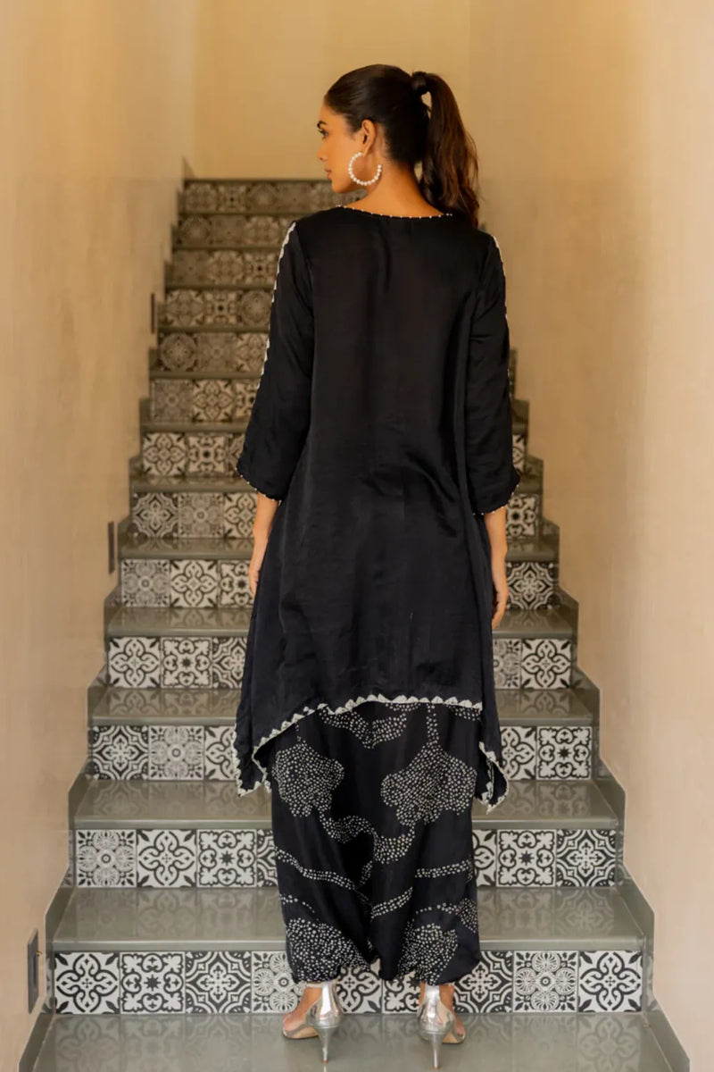ORIGAMI SKIRT SET-BLACK silk by Dyelogue in black color for women in Singapore