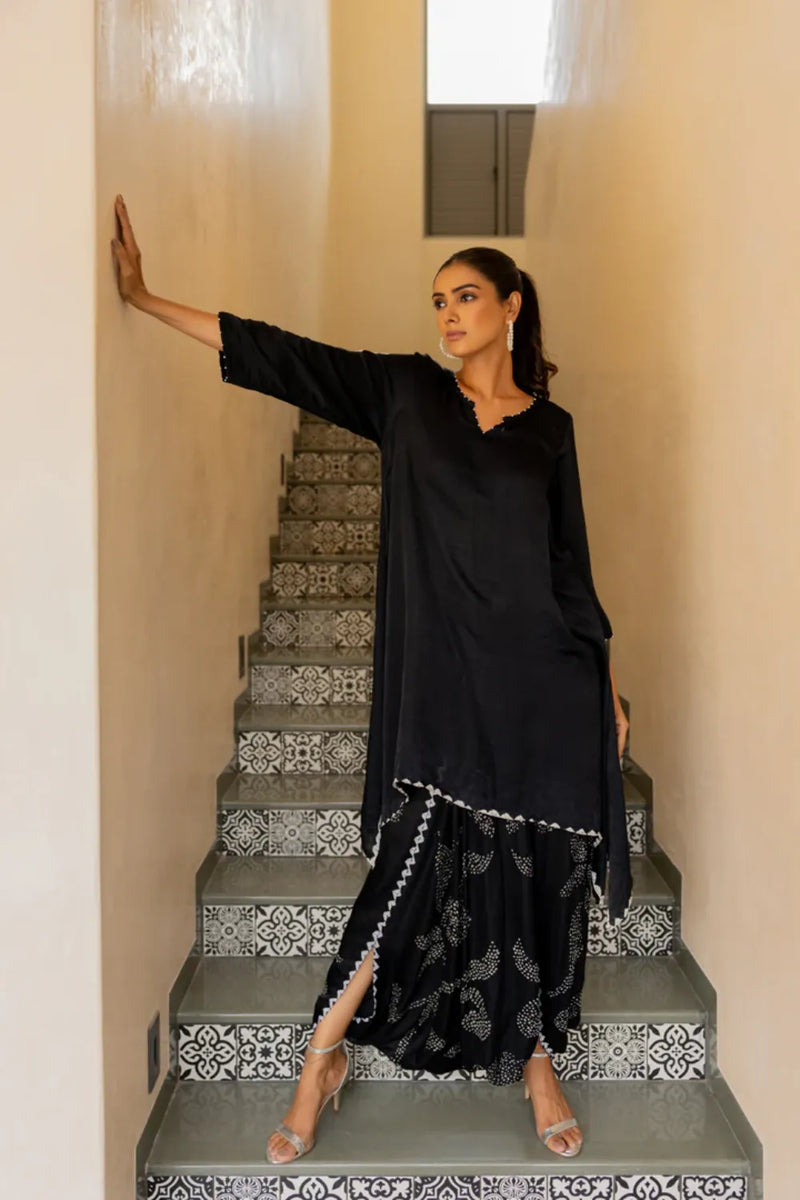 ORIGAMI SKIRT SET-BLACK silk by Dyelogue in black color for women in Singapore