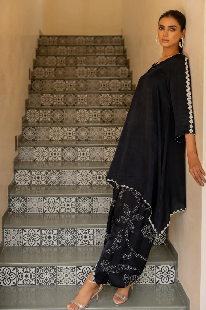 ORIGAMI SKIRT SET-BLACK silk by Dyelogue in black color for women in Singapore
