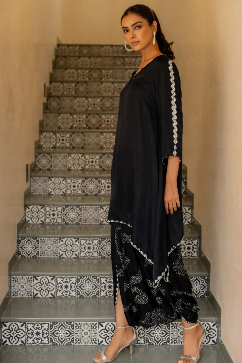 ORIGAMI SKIRT SET-BLACK silk by Dyelogue in black color for women in Singapore