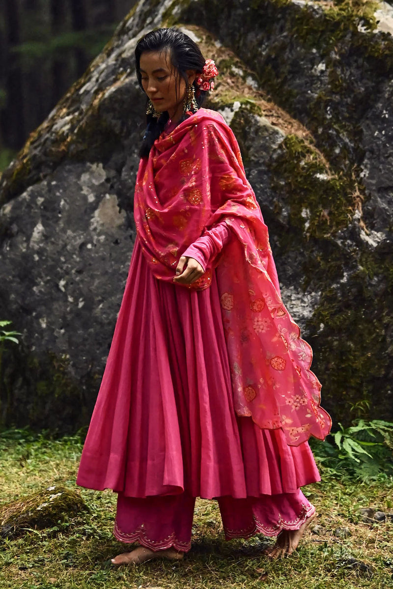 Osis Anarkali Set cotton silk by Paulmi & Harsh-kahan Sep'26 in pink for women in Singapore