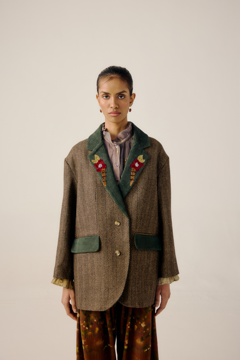 OVERSIZED BLAZER-Peony Emb. by CORD for women in Singapore