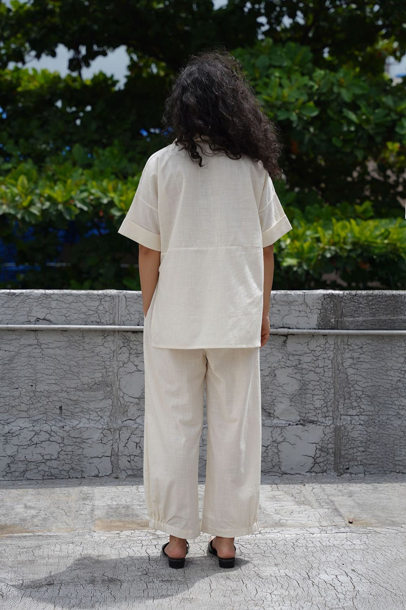 Oatmeal Ekin Shirt & Hera Cotton Co-Ord Set (2 PCS) cotton by Mati for women in Singapore