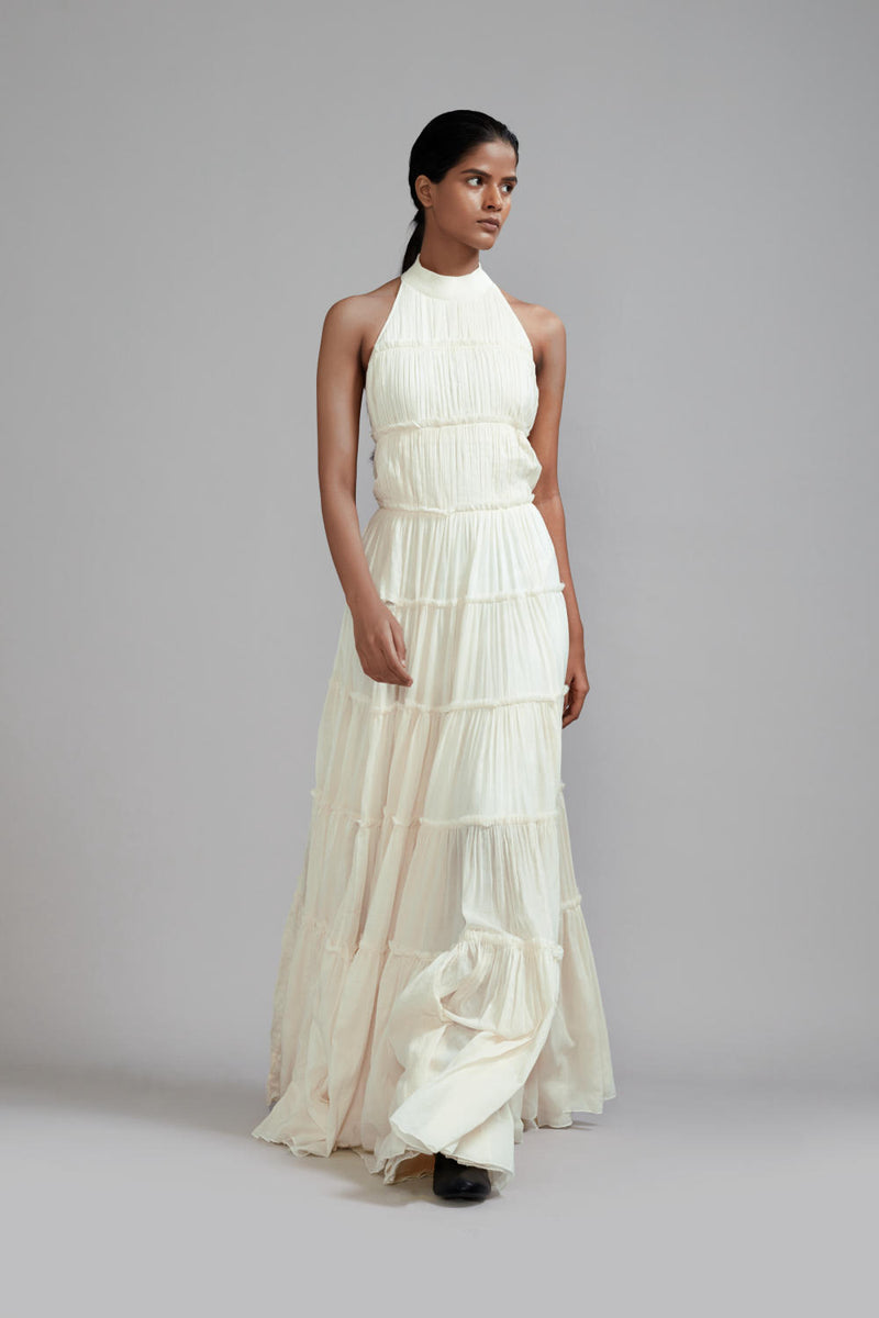 Off-White Backless Tiered Gown cotton by Mati in white color for women in Singapore
