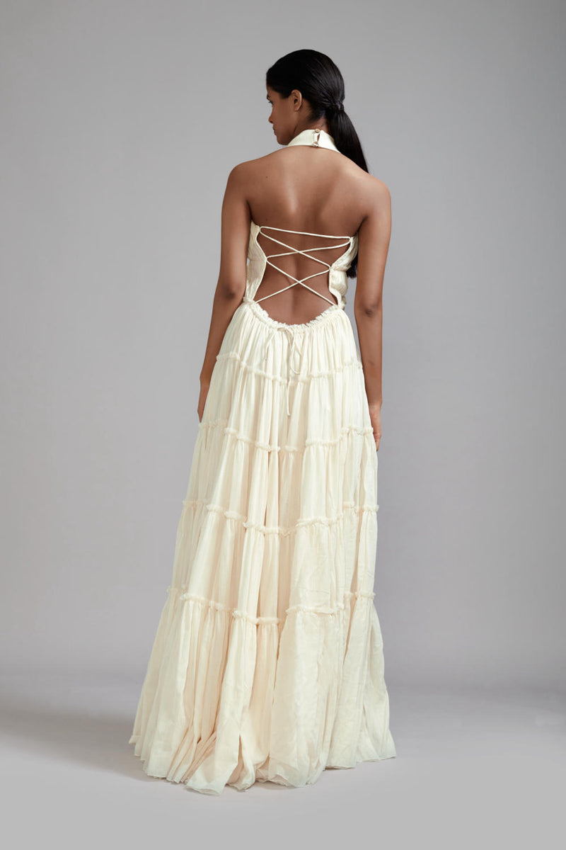 Off-White Backless Tiered Gown cotton by Mati in white color for women in Singapore
