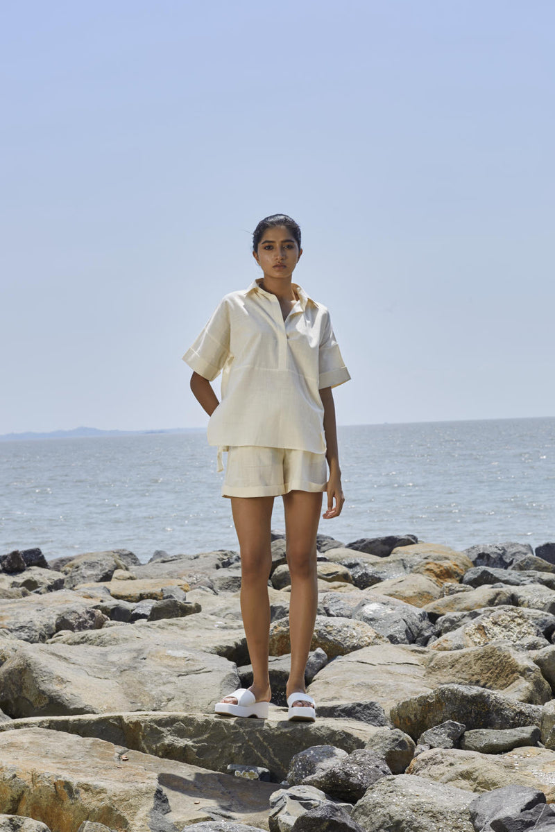 Off-White Ekin Shirt Set Co-ord Sets by Mati in white color for women in Singapore