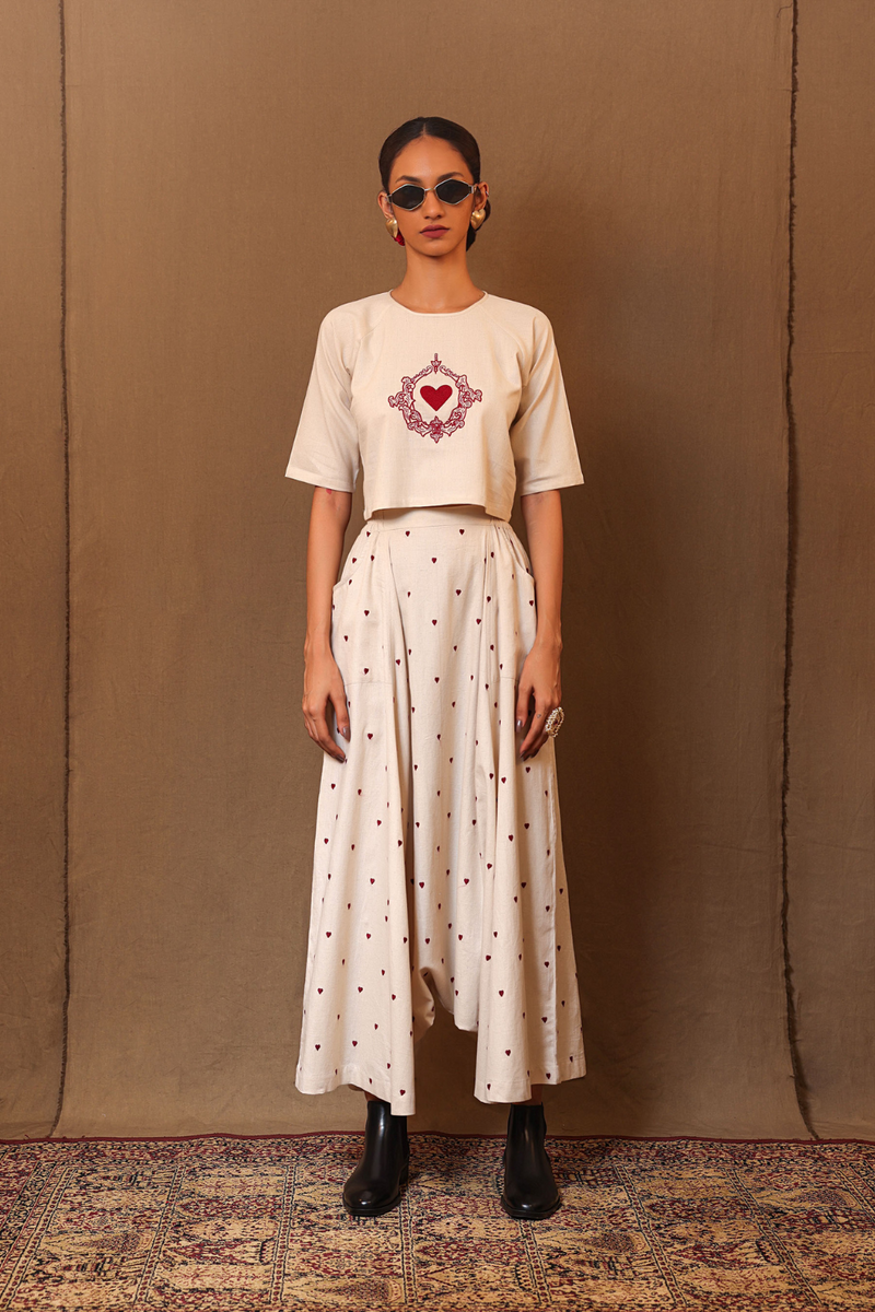 Off-White Heart EMB Harem Pants 100% cotton by Mati in white color for women in Singapore