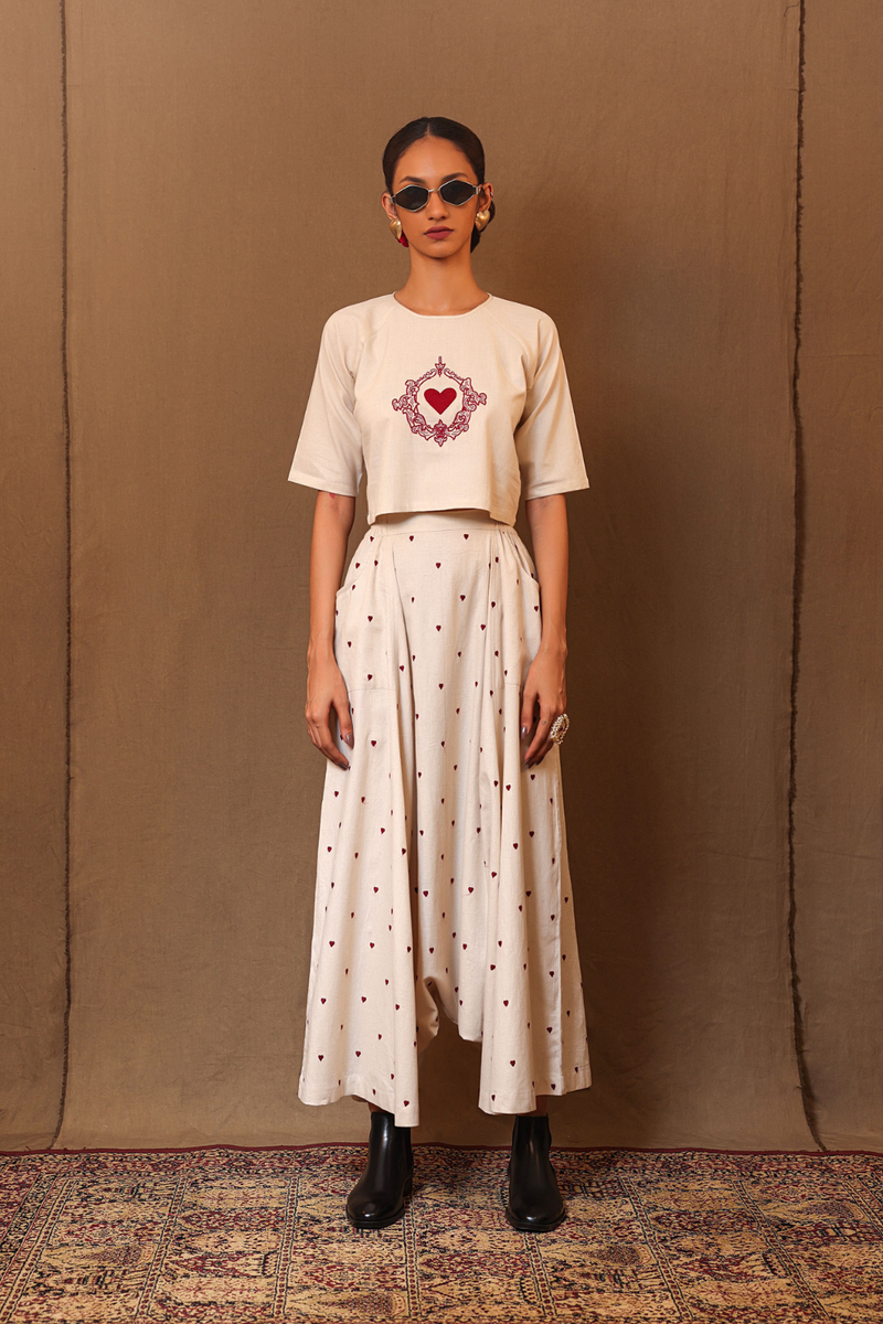 Off-White Solo EMB Heart Top 100% cotton by Mati in white color for women in Singapore
