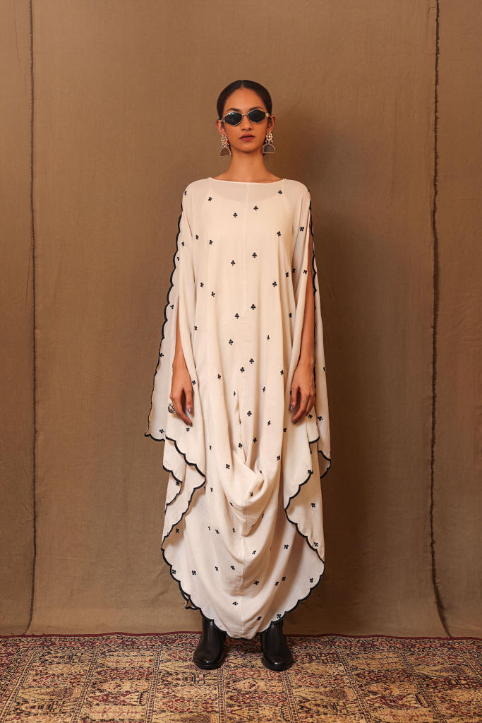 Off-White Black Club EMB Cowl Dress 100% cotton by Mati in white color for women in Singapore