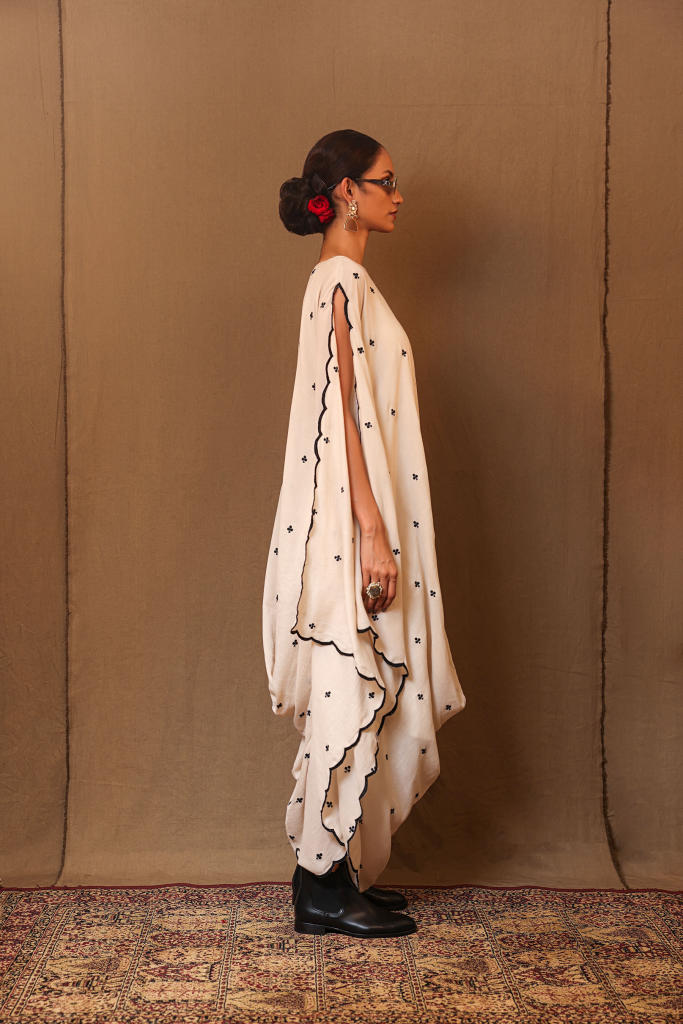 Off-White Black Club EMB Cowl Dress 100% cotton by Mati in white color for women in Singapore