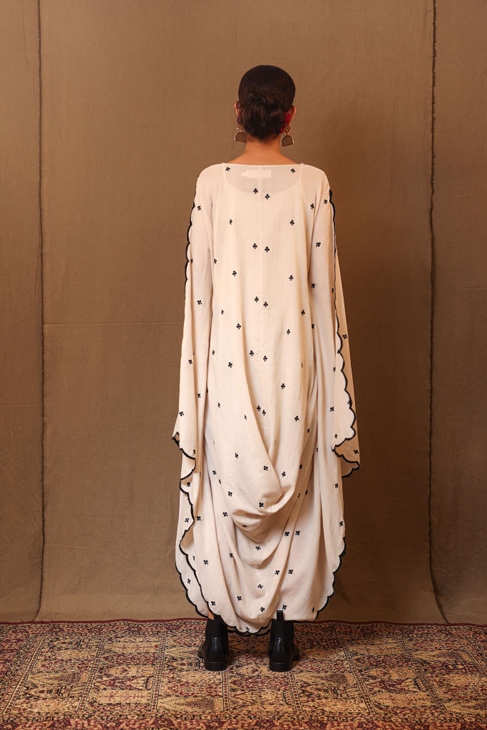 Off-White Black Club EMB Cowl Dress 100% cotton by Mati in white color for women in Singapore