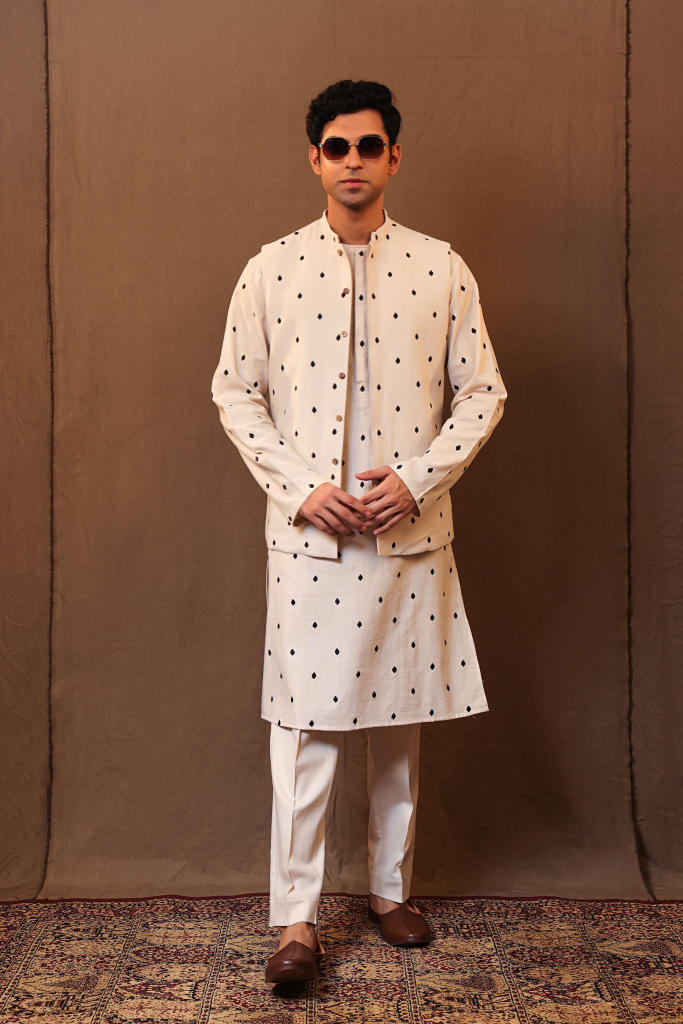 Off-White EMB Spade Bandi Jacket cotton by Mati Men in white color for men in Singapore