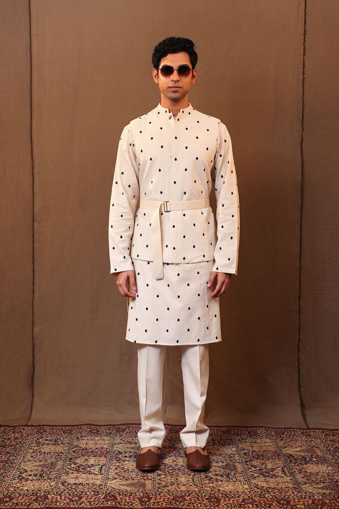 Off-White EMB Spade Bandi Jacket cotton by Mati Men in white color for men in Singapore