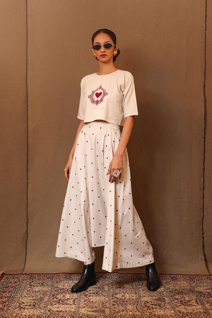 Off-White Heart EMB Harem Pants 100% cotton by Mati in white color for women in Singapore