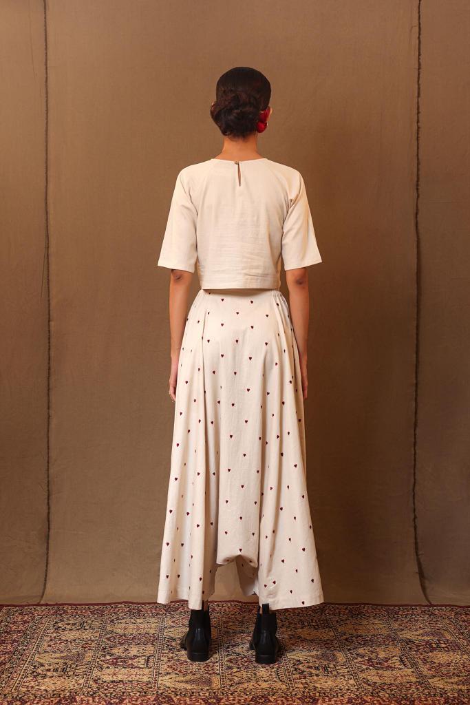 Off-White Heart EMB Harem Pants 100% cotton by Mati in white color for women in Singapore