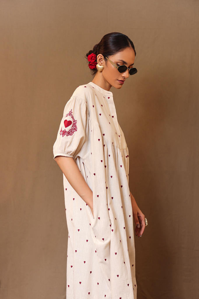 Off-White Heart EMB RE Pants 100% cotton by Mati in white color for women in Singapore