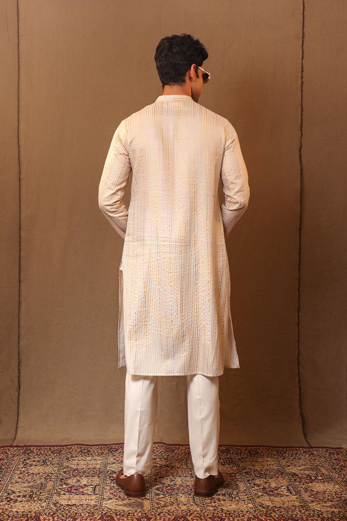 Off-White STR Buttoned Kurta cotton by Mati Men in white color for men in Singapore