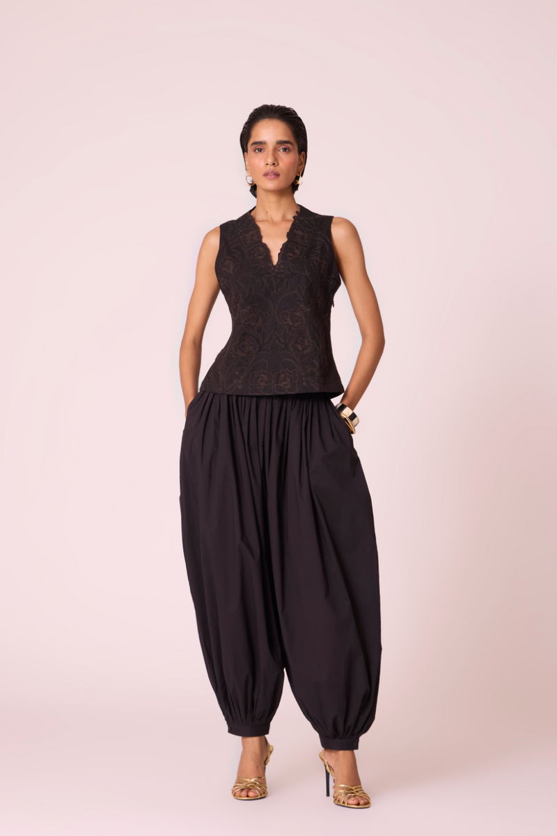 Ogon Black Embroidered Top cotton by The Summer House in black color for women in Singapore