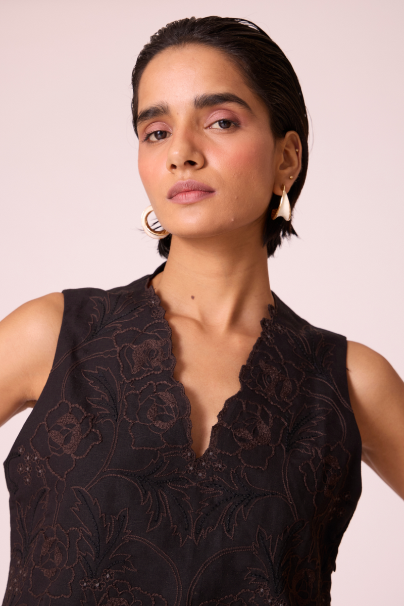 Ogon Black Embroidered Top cotton by The Summer House in black color for women in Singapore