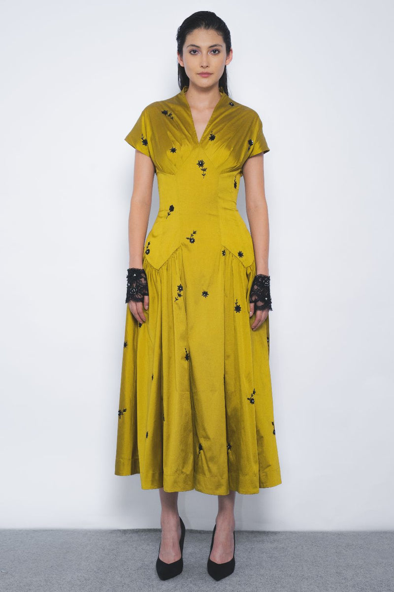 Oka Midi Dress - Mustard and Black mul Buy Oka Midi Dress - Mustard and Black from C&W | Dresses for Women by Leh Studios in multi color for women in Singapore