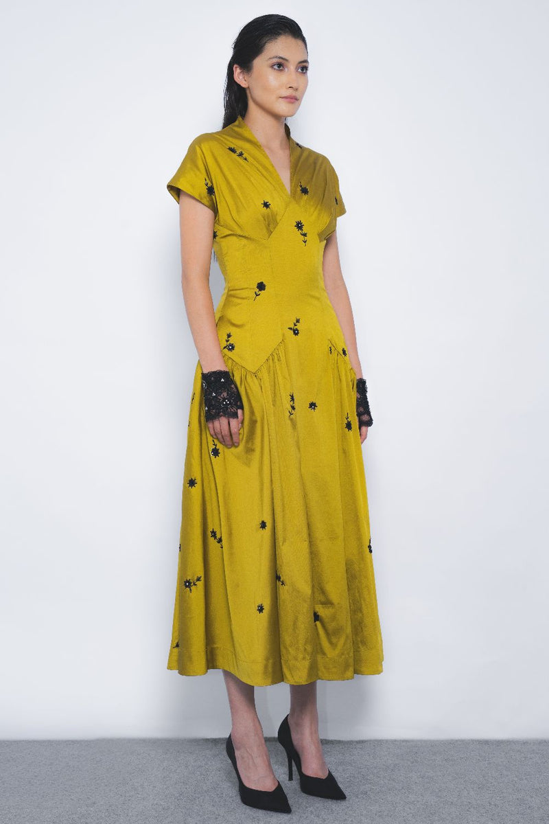 Oka Midi Dress - Mustard and Black mul Buy Oka Midi Dress - Mustard and Black from C&W | Dresses for Women by Leh Studios in multi color for women in Singapore