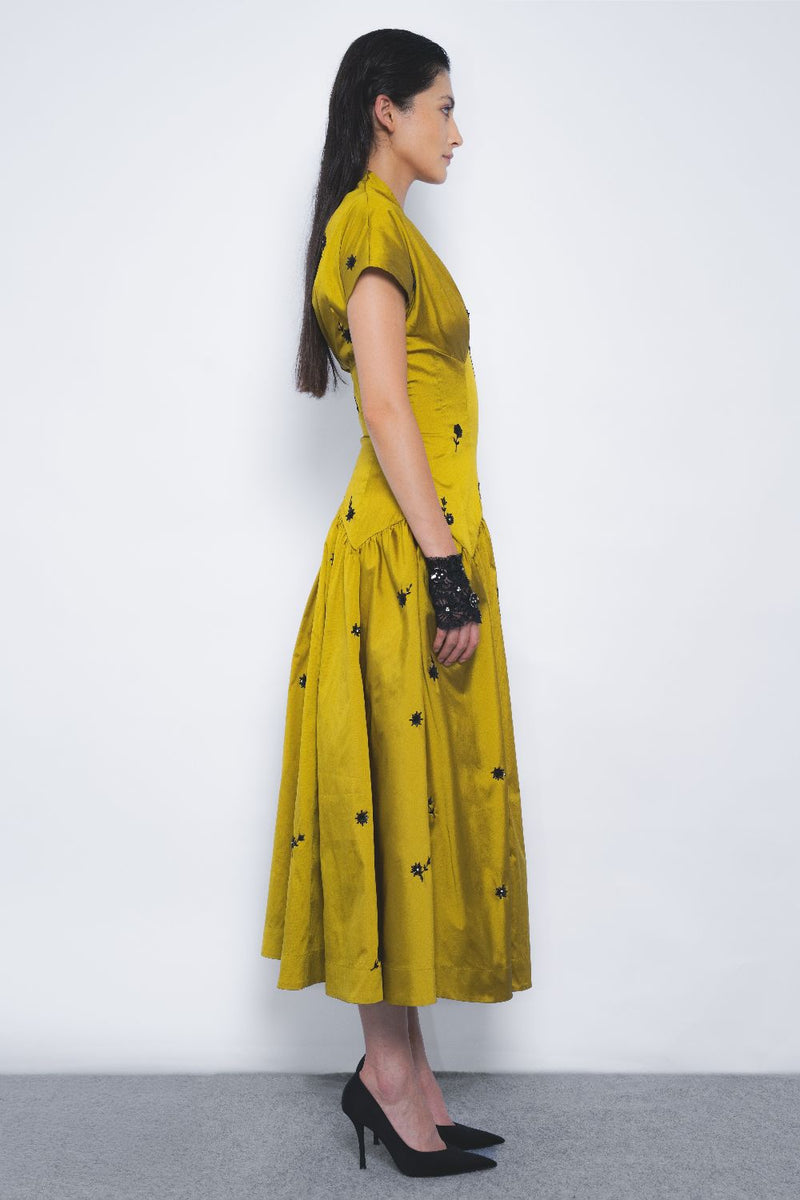 Oka Midi Dress - Mustard and Black mul Buy Oka Midi Dress - Mustard and Black from C&W | Dresses for Women by Leh Studios in multi color for women in Singapore