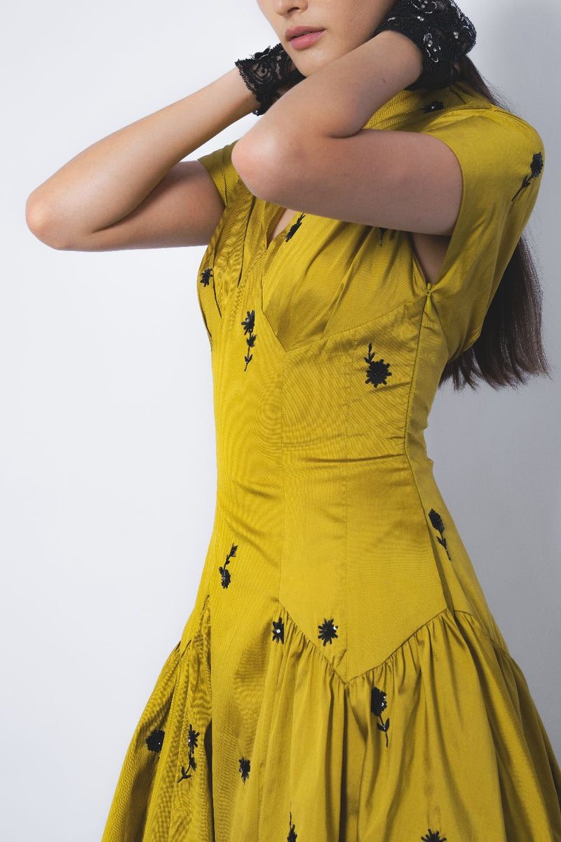 Oka Midi Dress - Mustard and Black mul Buy Oka Midi Dress - Mustard and Black from C&W | Dresses for Women by Leh Studios in multi color for women in Singapore