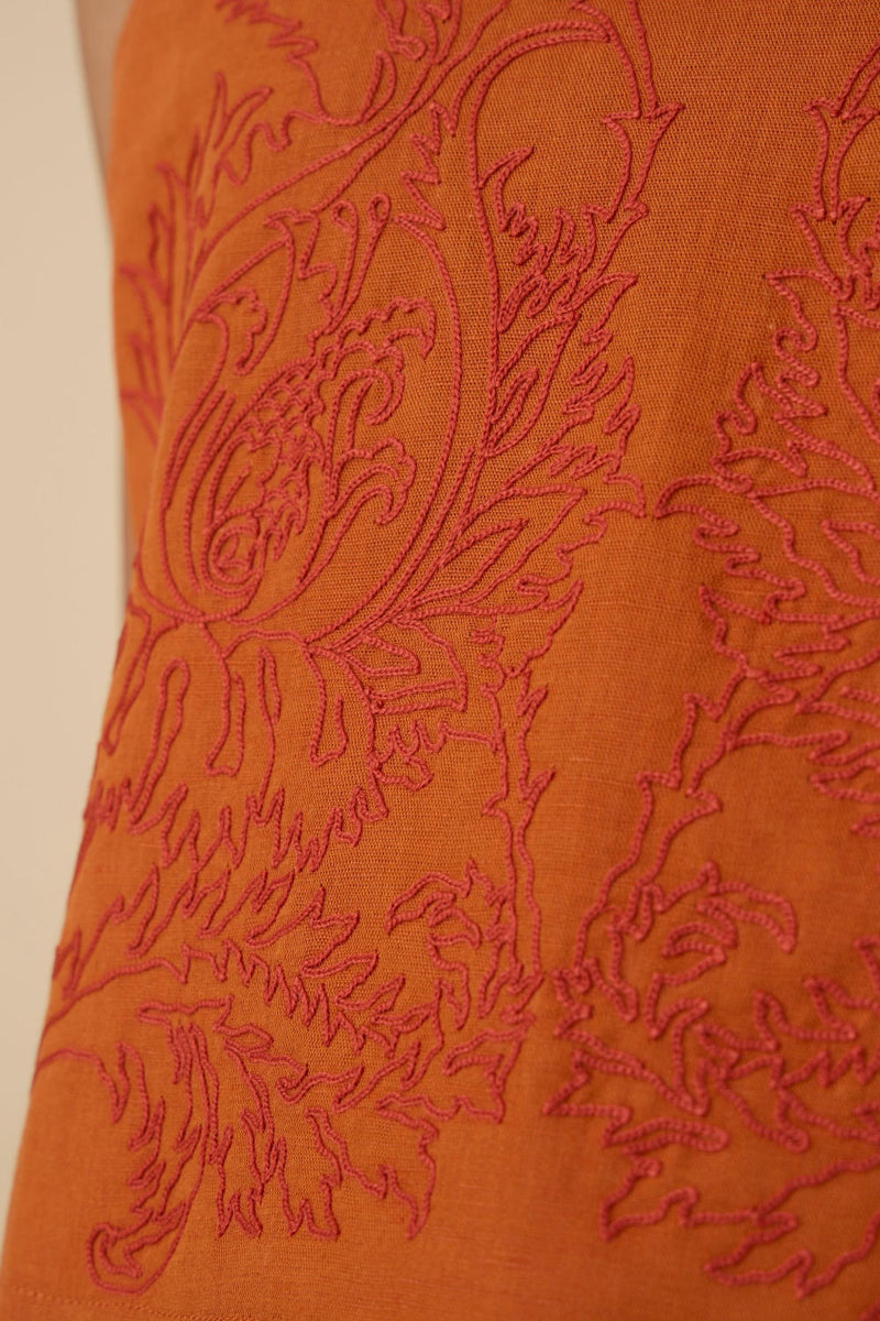 Olena Orange Embroidered Top cotton by The Summer House in orange color for women in Singapore