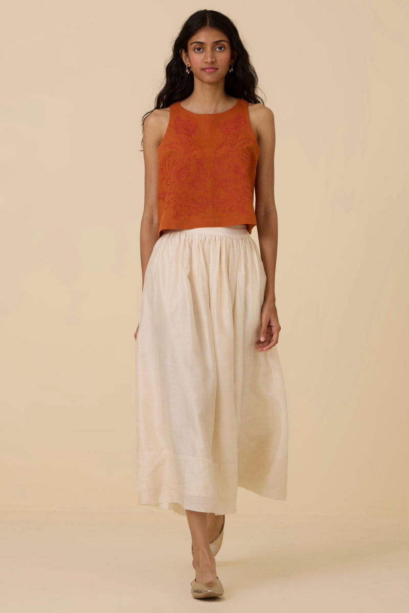 Olena Orange Embroidered Top cotton by The Summer House in orange color for women in Singapore