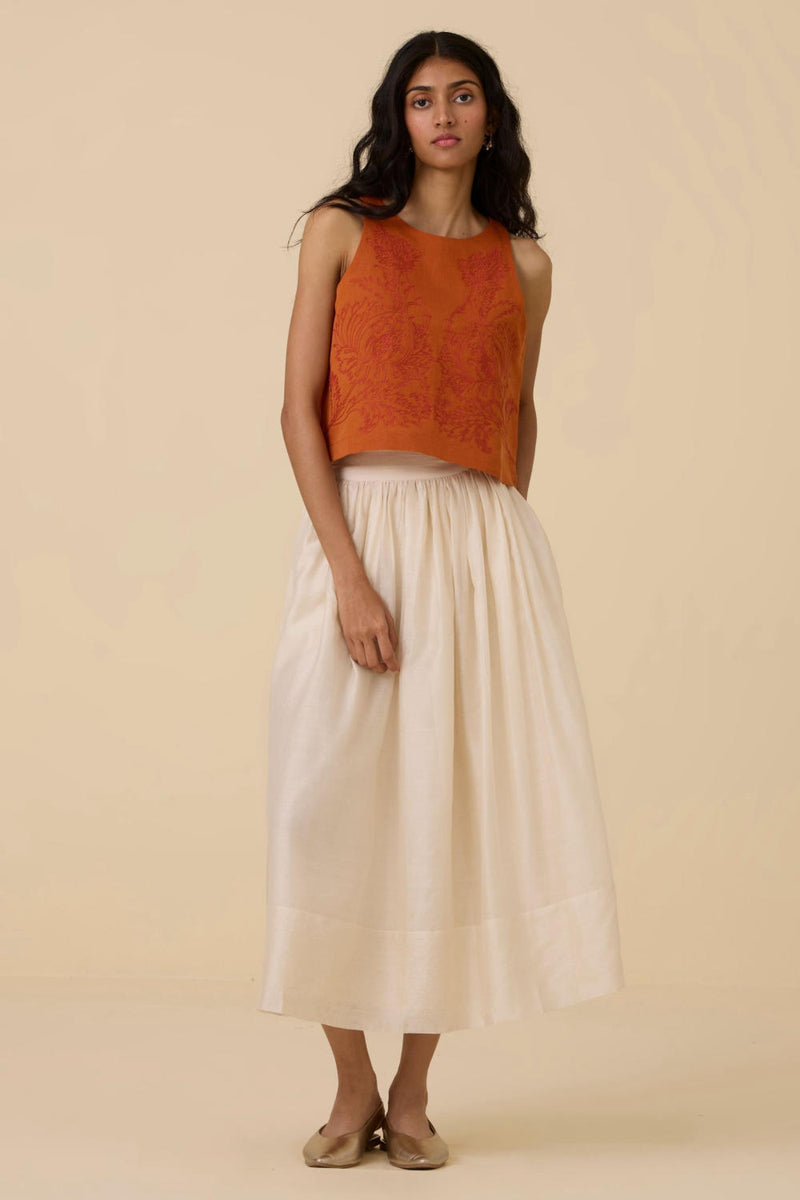 Olena Orange Embroidered Top cotton by The Summer House in orange color for women in Singapore