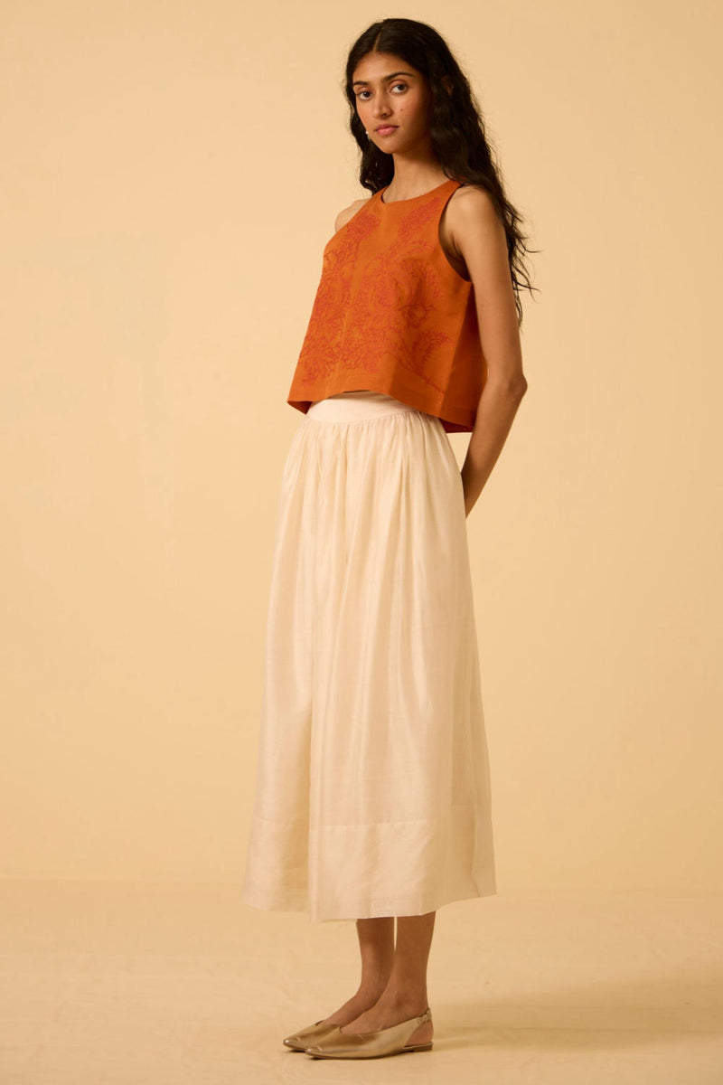 Olena Orange Embroidered Top cotton by The Summer House in orange color for women in Singapore