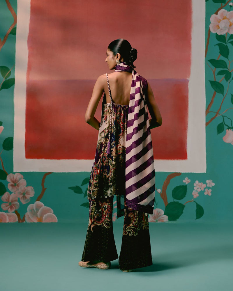 Olive & Purple Paisley Kurta Set Buy Olive & Purple Paisley Kurta Set from C&W | Kurta/Kurta Sets for Women by Label Mogra in olive color for women in Singapore
