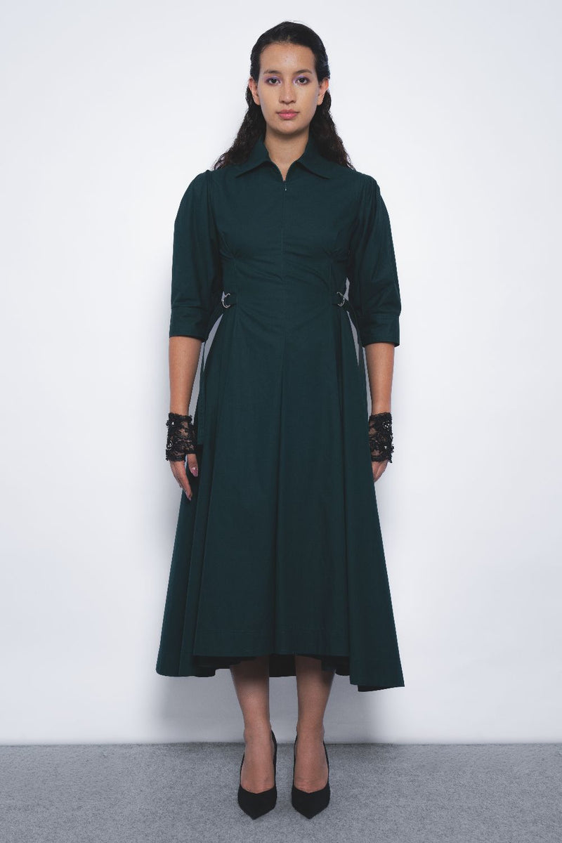 Olivette Dress - Forest Green cotton Buy Olivette Dress - Forest Green from C&W | Dresses for Women by Leh Studios in green color for women in Singapore