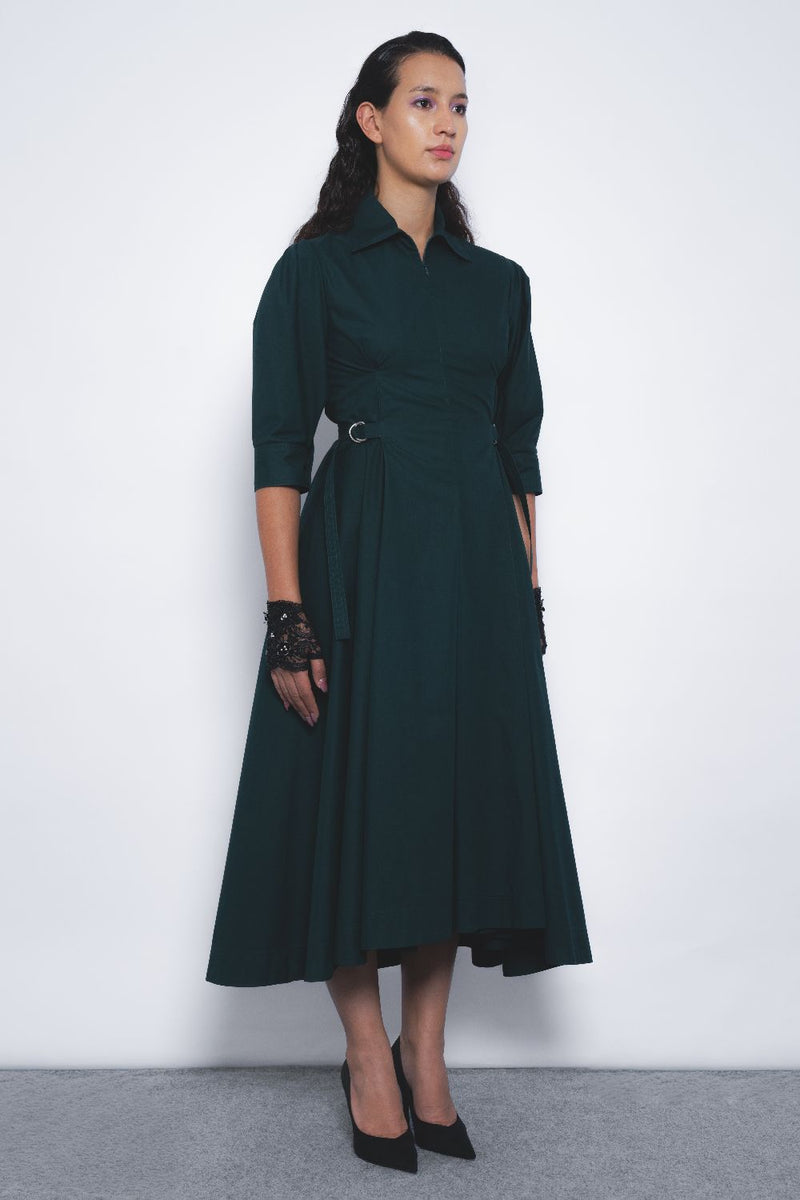 Olivette Dress - Forest Green cotton Buy Olivette Dress - Forest Green from C&W | Dresses for Women by Leh Studios in green color for women in Singapore