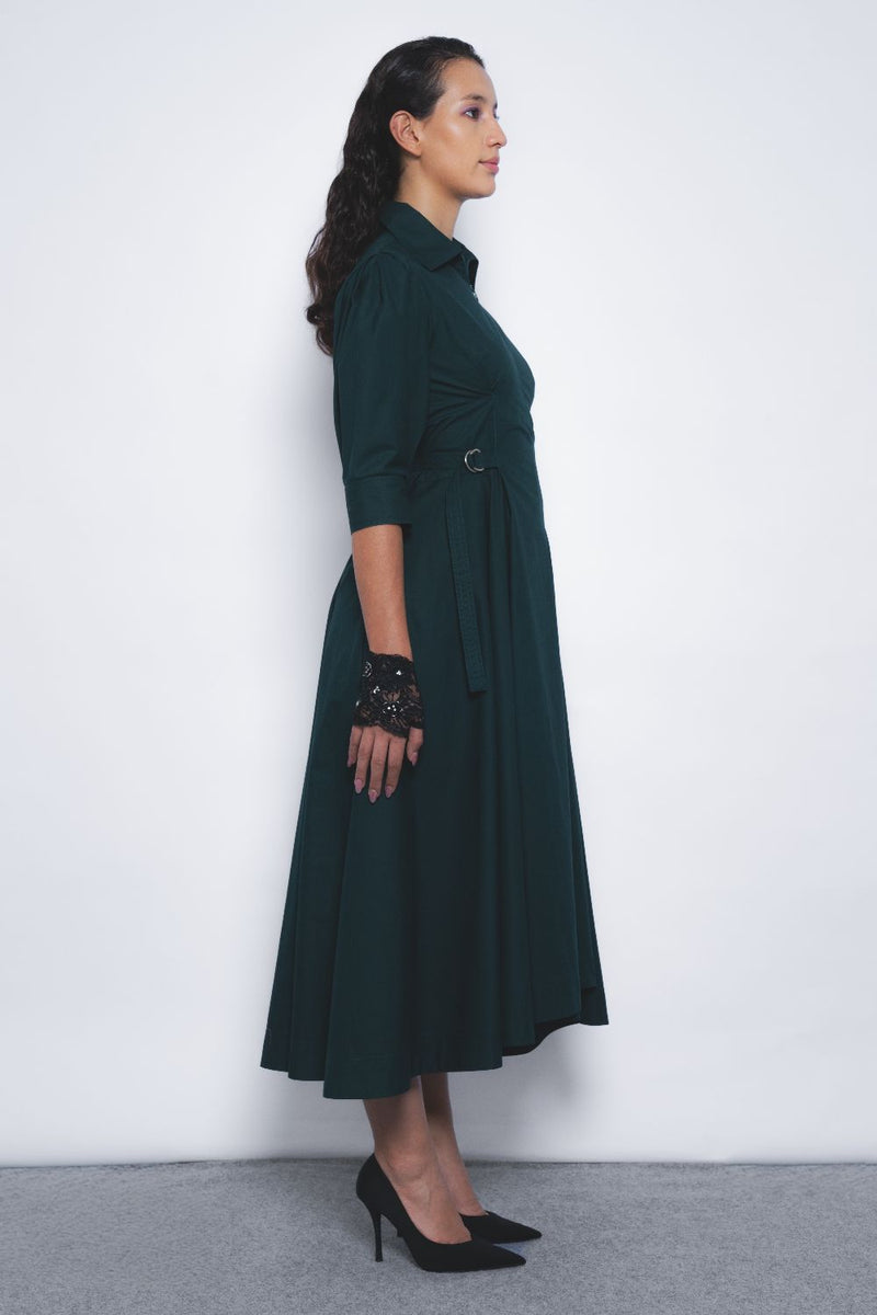 Olivette Dress - Forest Green cotton Buy Olivette Dress - Forest Green from C&W | Dresses for Women by Leh Studios in green color for women in Singapore