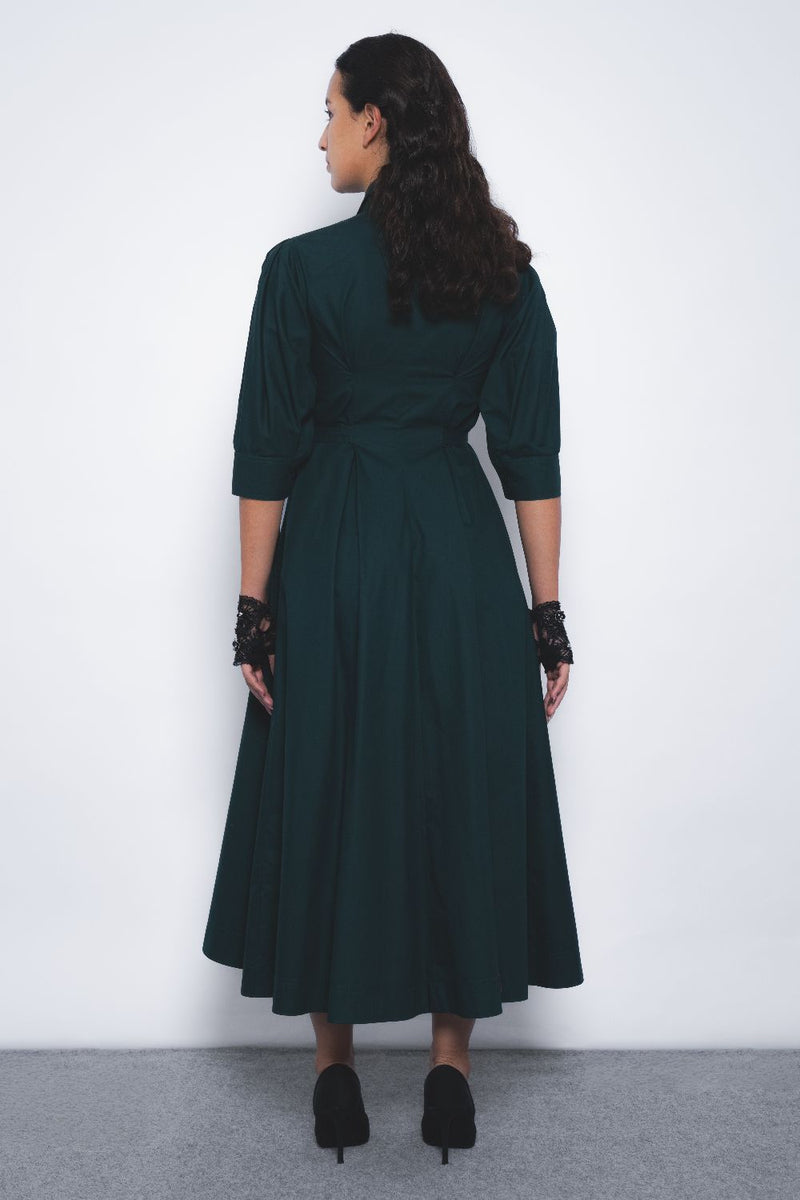 Olivette Dress - Forest Green cotton Buy Olivette Dress - Forest Green from C&W | Dresses for Women by Leh Studios in green color for women in Singapore