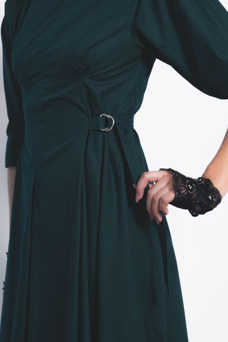Olivette Dress - Forest Green cotton Buy Olivette Dress - Forest Green from C&W | Dresses for Women by Leh Studios in green color for women in Singapore
