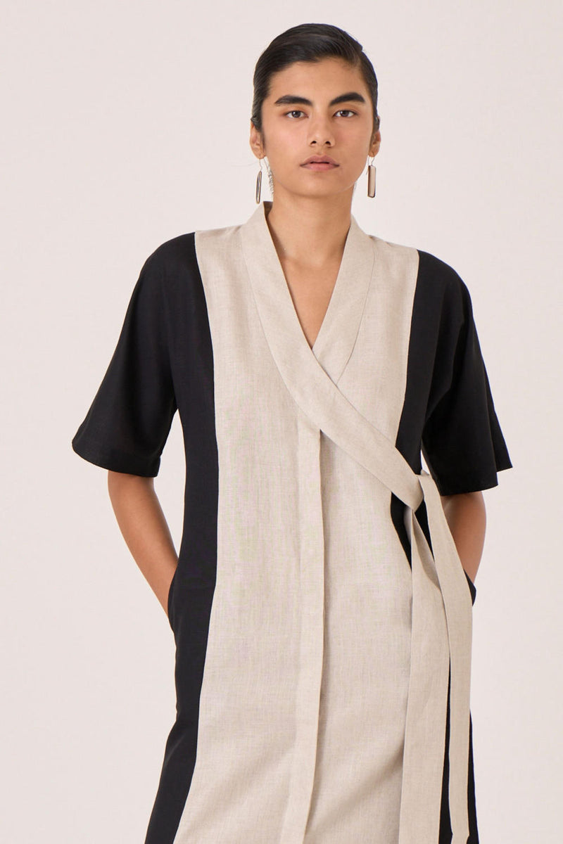 Omya Button Down Dress linen by The Summer House in beige color for women in Singapore