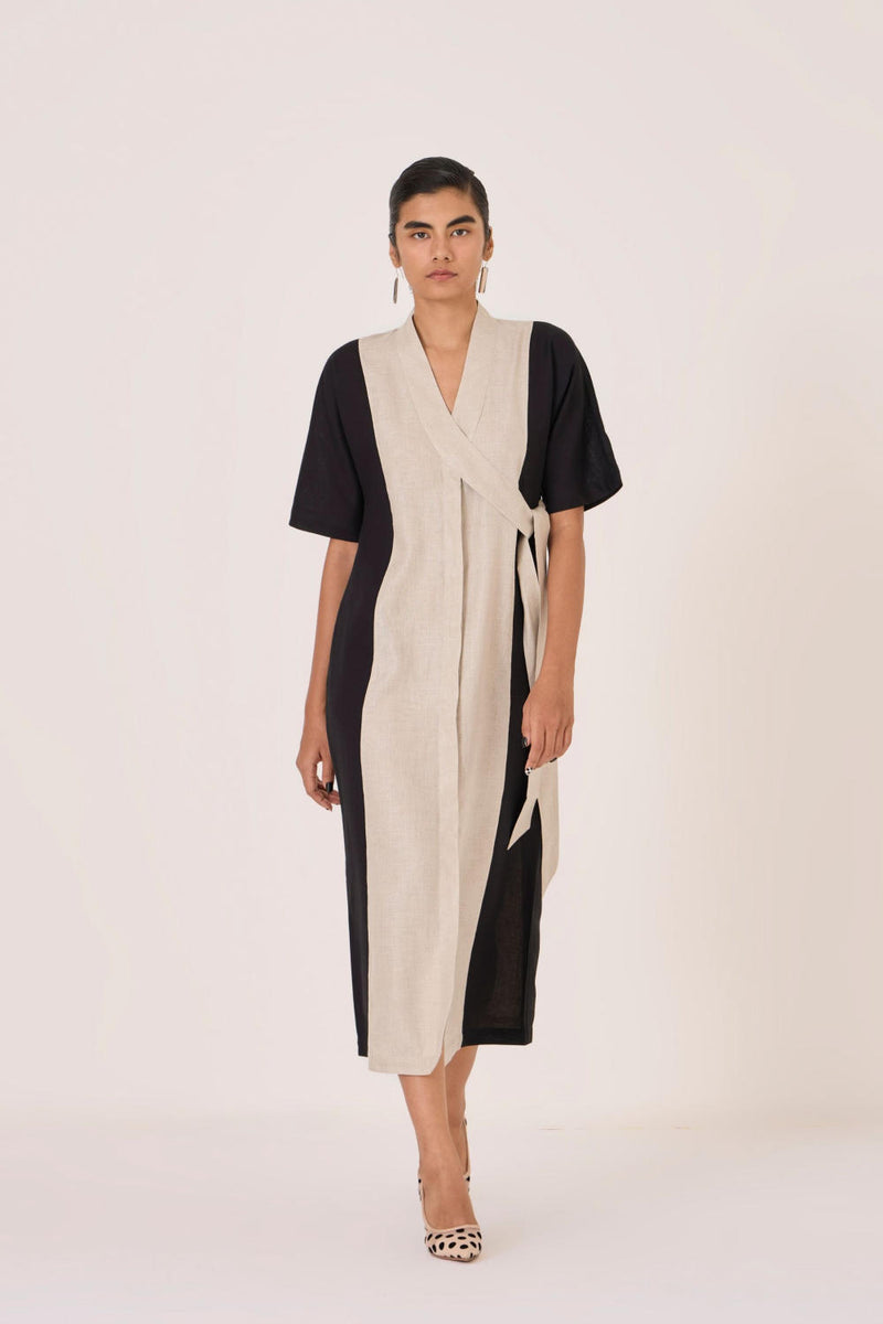 Omya Button Down Dress linen by The Summer House in beige color for women in Singapore
