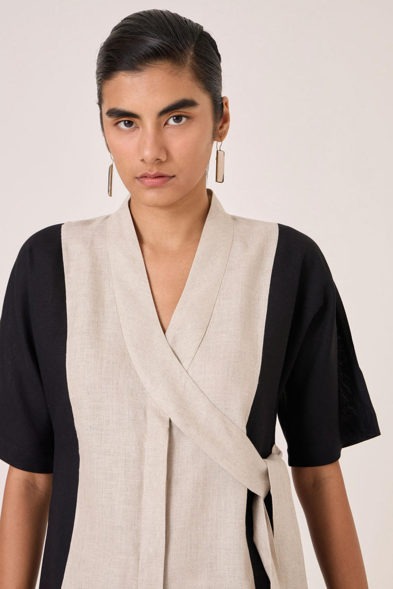 Omya Button Down Dress linen by The Summer House in beige color for women in Singapore