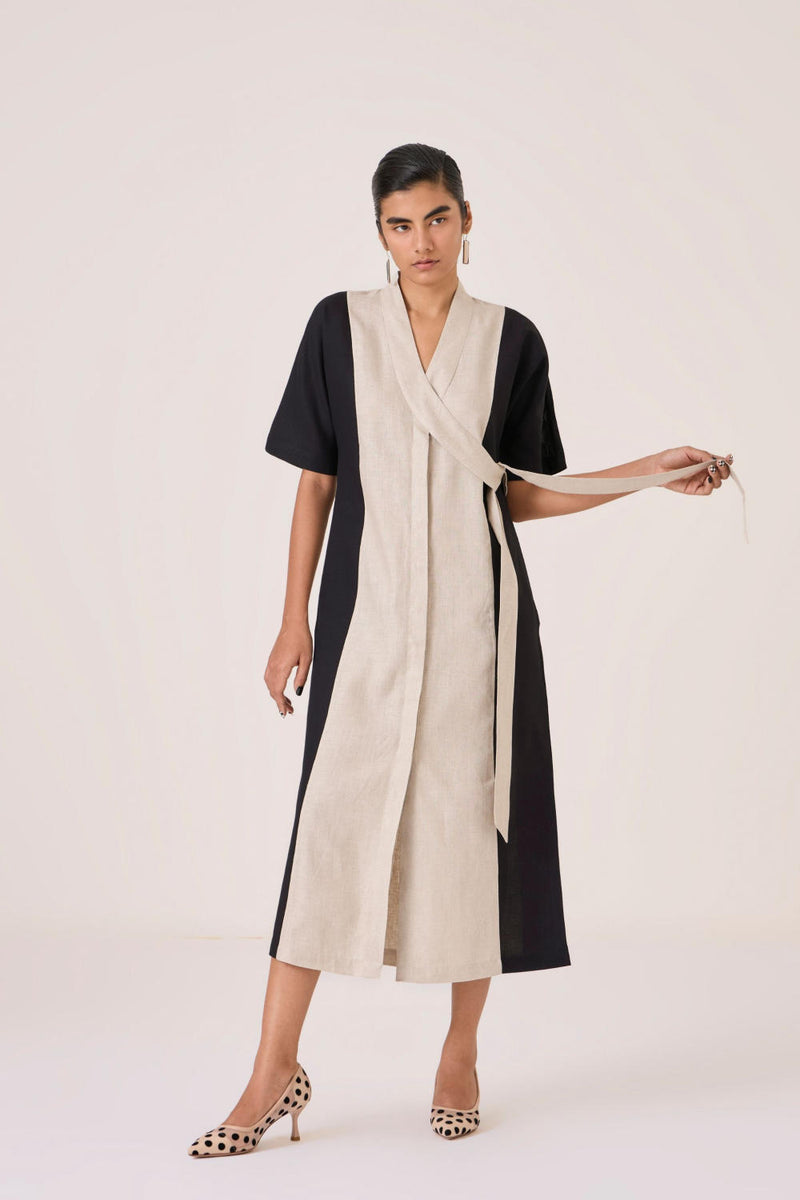Omya Button Down Dress linen by The Summer House in beige color for women in Singapore