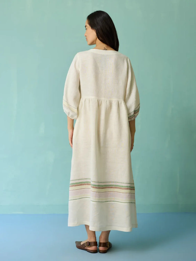 Ora Block-Printed Floral Linen Dress - Ivory linen dress by Manan in ivory for women in Singapore