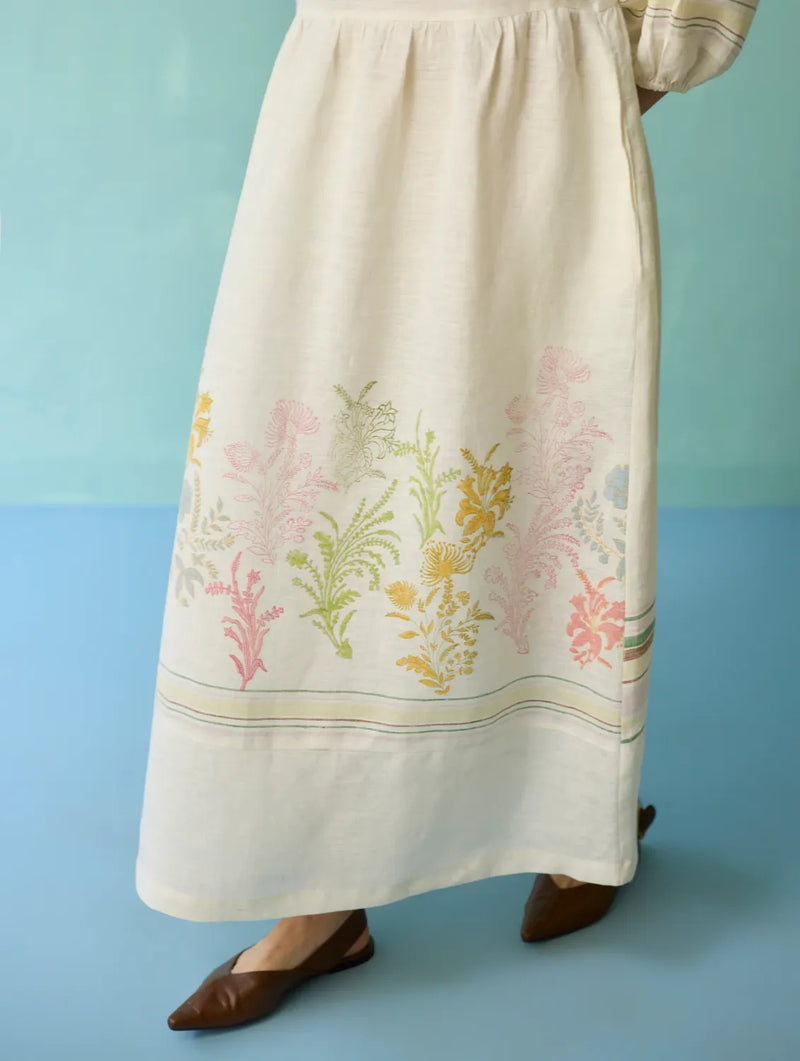 Ora Block-Printed Floral Linen Dress - Ivory linen dress by Manan in ivory for women in Singapore