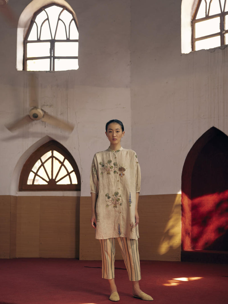 Oracle Set - Botanical Ivory linen Co-ord Sets by CORD in ivory for women in Singapore