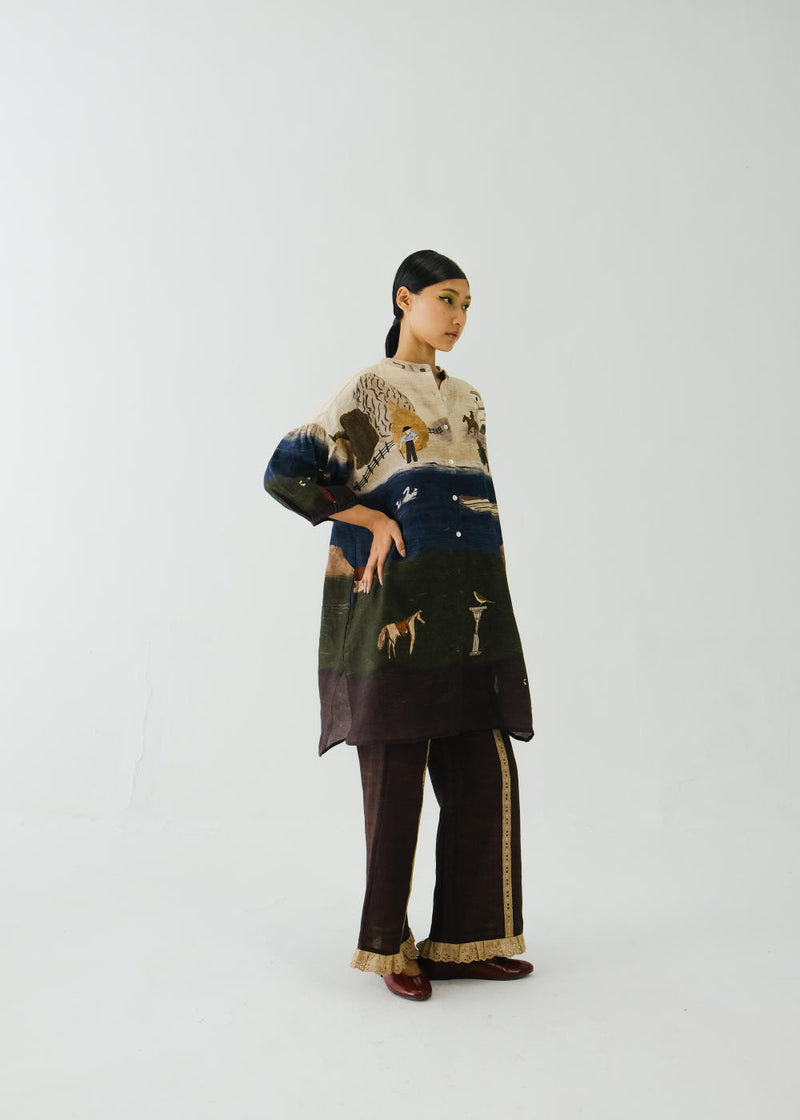 Oracle Set-Village Print + Ruffled Pant linen by CORD for women in Singapore