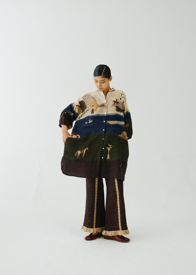 Oracle Set-Village Print + Ruffled Pant linen by CORD for women in Singapore